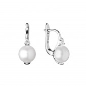 Cercei perle naturale albe de argint cu pietre si tortita DiAmanti SK20229EL-W-G